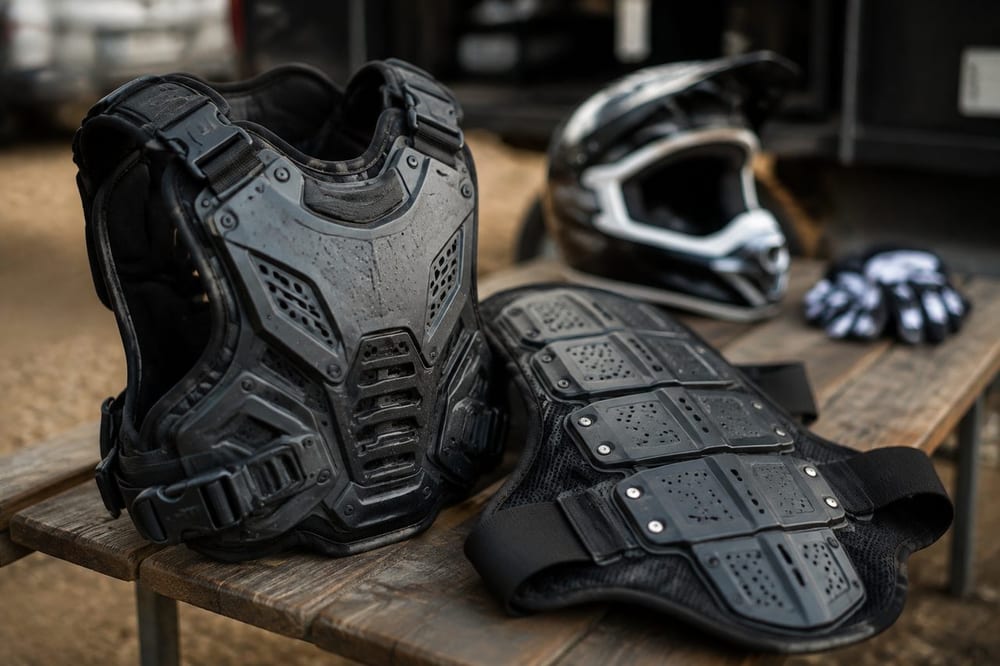 Gilet de protection moto cross: pare-pierres, dorsale et taille
